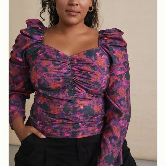 NWT Anthropologie Samant Chauhan Samara Cropped Blouse 1X B-1181 - Picture 1 of 3